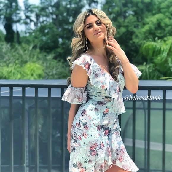 Mint blue/green, floral, ruffle, short, mini, day to night, summer dress - Picture 7 of 8